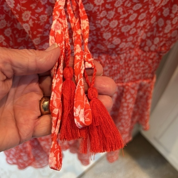 Zara Floral Flounced Hem Mini Dress Size Medium - Picture 4 of 14